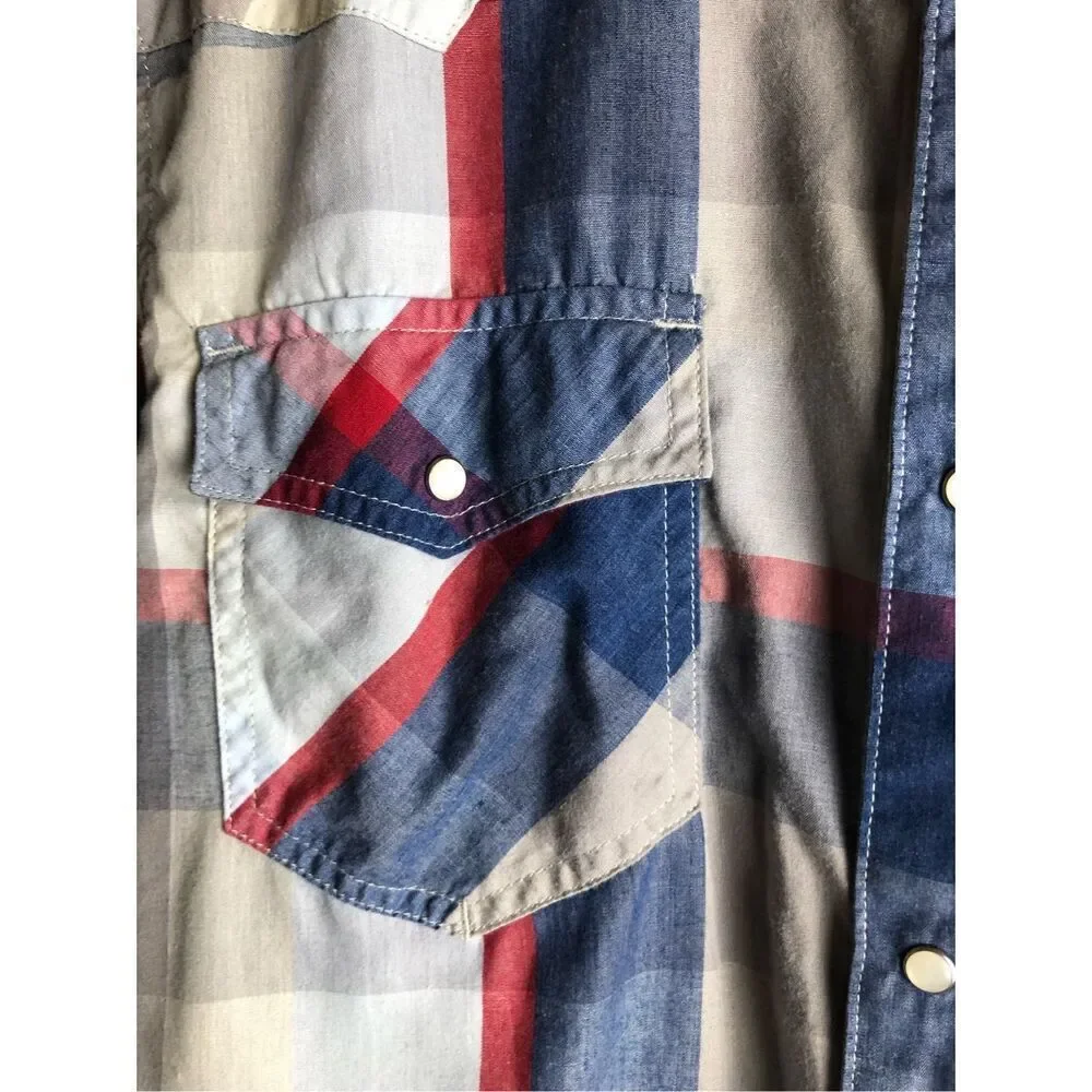 Levi’s Plaid Western Snap Button Shirt Mens Medium Blue Red